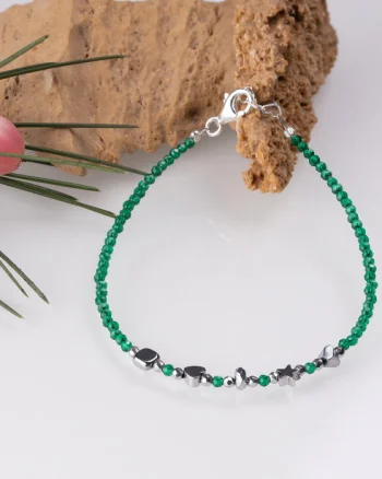 Bratara argint subtire verde-auriu din cubic zirconia si hematit