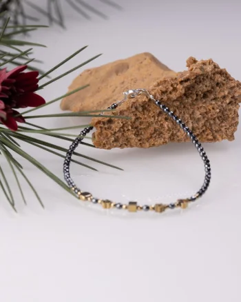 Bratara argint subtire din hematit argintiu inchis si hematit auriu 1.5 mm