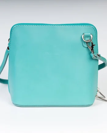 Geanta crossbody, turcoaz deschis, din piele naturala