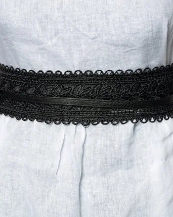 Curea lata petrecuta neagra, din piele ecologica cu aplicatie din broderie textila