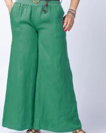 Fusta pantalon verde, casual, din in, cu o curea fancy