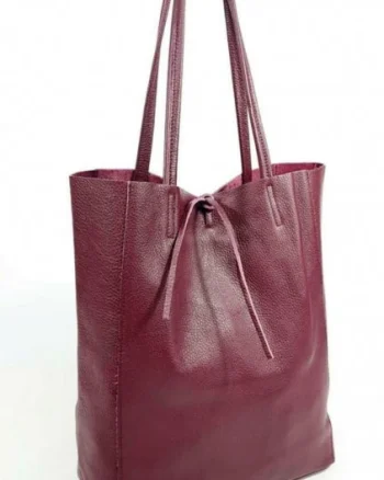 Geanta shopper bordo din piele naturala