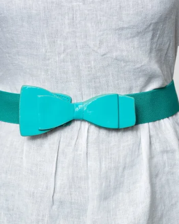 Curea 4 cm latime din material elastic turcoaz cu fundita dubla