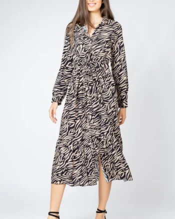 Rochie lunga animal print, tip camasa, din vascoza