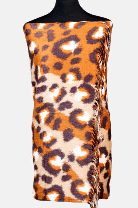 Esarfa cashmere model animal print cu nuante de caramiziu si bej