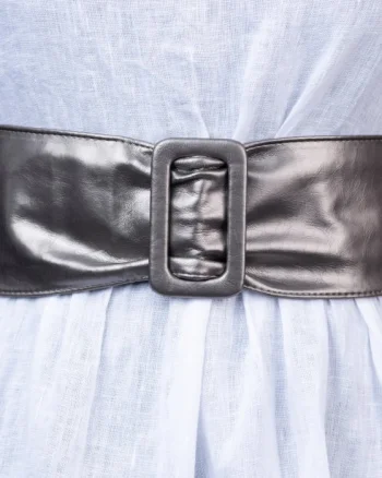 Curea din piele ecologica culoare metalizata cu latime de 7 cm, catarama dreptunghiulara