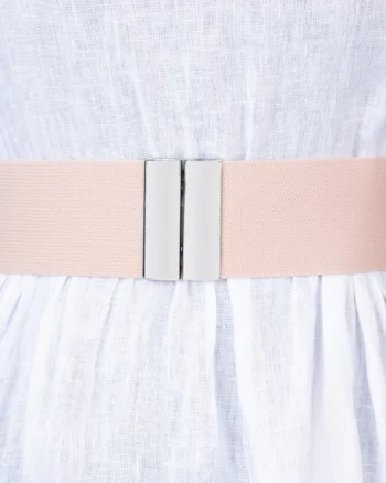 Curea roz 6 cm latime din material elastic, cu catarama argintie