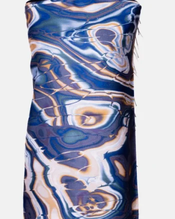 Esarfa cashmere cu model fluid art in nuante de bleumarin, verde si caramiziu