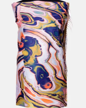 Esarfa cashmere cu model fluid art in nuante de bleumarin, portocaliu si verzui