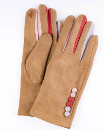 Manusi dama textil camel clasice cu nasturi colorati