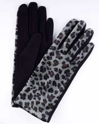 Manusi negre textil cu imitatie animal print cu aspect catifelat
