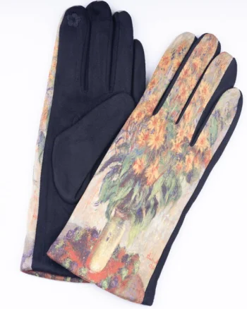 Manusi dama, textil cu imprimeu inspirat dintr-o pictura cu floarea soarelui