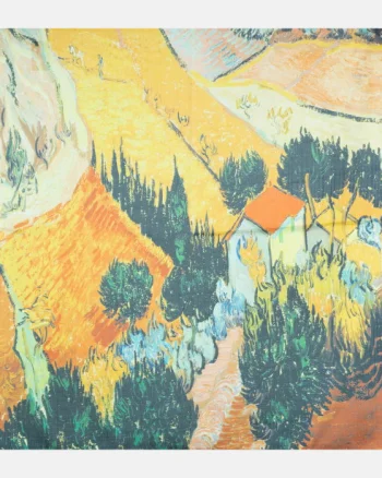 Esarfa patrata cu reproducere dupa un tablou cu lanuri de Van Gogh