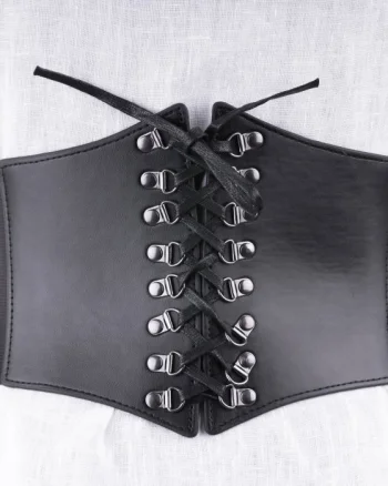 Centura corset lata din piele ecologica cu siret si elemente metalice