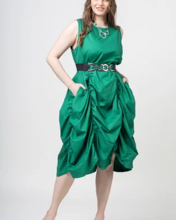 Rochie spectaculoasa verde, din poplin satinat, cu falduri