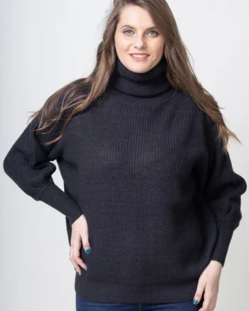 Pulover negru, oversize, pe gat