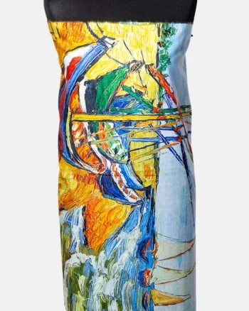Esarfa vascoza cu fir din lurex imprimata cu reproducerea  dupa   Barci pe plaja   de Van Gogh
