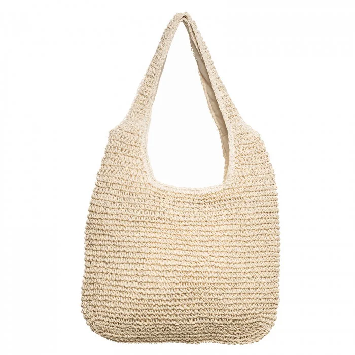 Geanta shopper impletita cu manere late, bej deschis