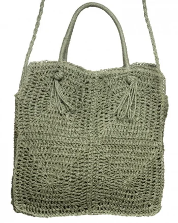 Geanta crossbody patrata mare, impletita cu noduri decorative, verde prafuit