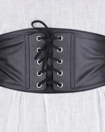 Centura corset lata din piele ecologica cu siret decorativ si capse metalice
