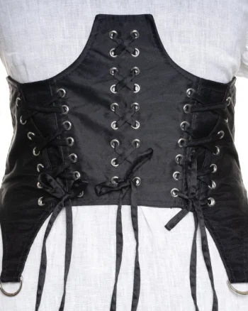 Centura corset lata 20 cm din material textil cu trei randuri de sireturi si capse argintii, elastic lat la spate