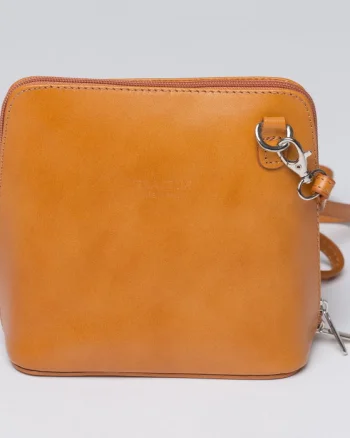 Geanta crossbody, camel, din piele naturala