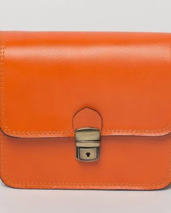 Geanta crossbody portocalie din piele naturala, tip postas
