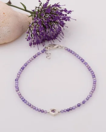 Bratara subtire din cubic zirconia si piesa hexagon din argint