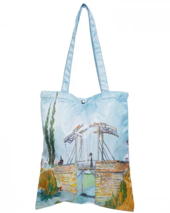Geanta shopper din material textil satinat, cu imprimeu inspirat din o pictura cu pod