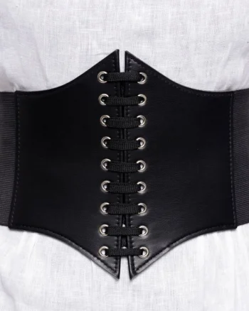 Centura corset lata din piele ecologica cu siret si capse metalice