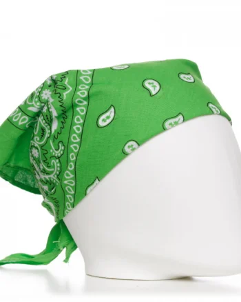 Bandana tip batic patrat cu imprimeu alb pe fond verde praz