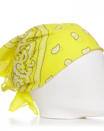 Bandana tip batic patrat cu imprimeu alb pe fond galben