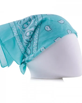 Bandana tip batic patrat cu imprimeu alb pe turcoaz