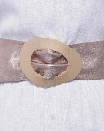 Curea auriu inchis din piele naturala cu latime de 8 cm, catarama aurie neregulata