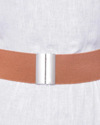 Curea camel 6 cm latime din material elastic, cu catarama argintie