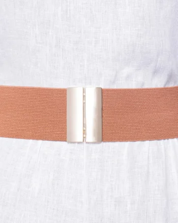 Curea camel 6 cm latime din material elastic, cu catarama aurie