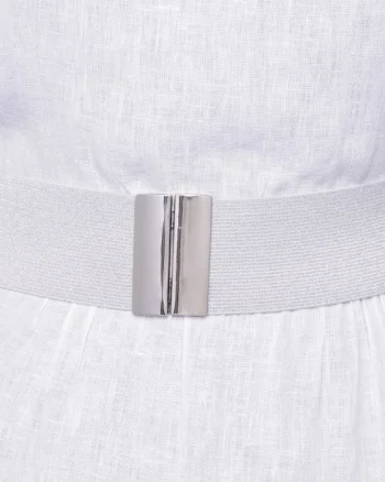 Curea argintie cu fir de lurex 6 cm latime din material elastic, cu catarama argintie