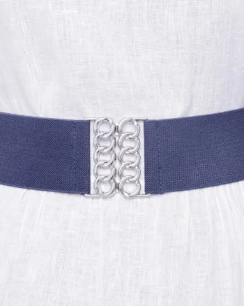 Curea bleumarin de 6 cm, din material elastic cu catarama argintie in forma de opturi