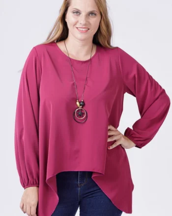 Bluza in colturi, mov zmeura, cu colier cadou