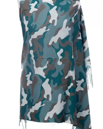 Esarfa casmir unisex cu imprimeu army pe fond verde