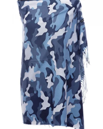 Esarfa casmir unisex cu imprimeu army pe fond albastru