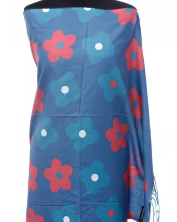 Esarfa casmir cu flori bordo pe fond albastru