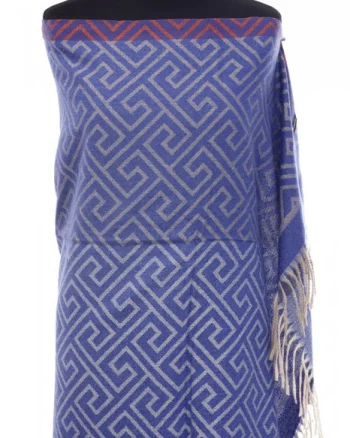 Esarfa casmir unisex cu imprimeu geometric pe fond albastru