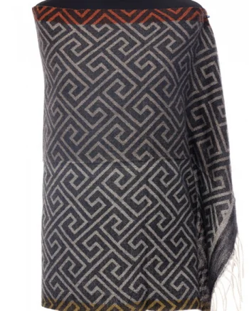 Esarfa casmir unisex cu imprimeu geometric pe fond negru