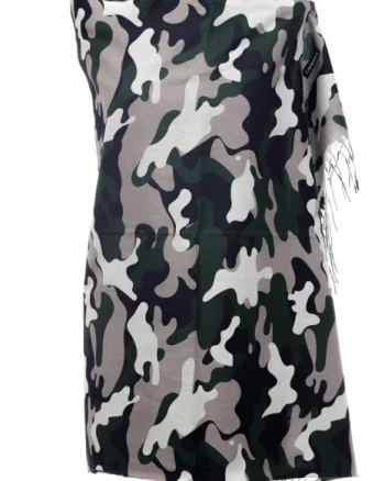 Esarfa casmir unisex cu imprimeu army pe fond verde inchis
