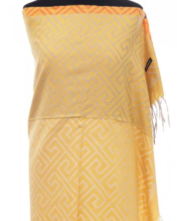 Esarfa casmir unisex cu imprimeu geometric pe fond galben