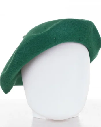 Bereta verde chic, cu strasuri foarte fine aplicate pe toata suprafata, din bumbac si lana