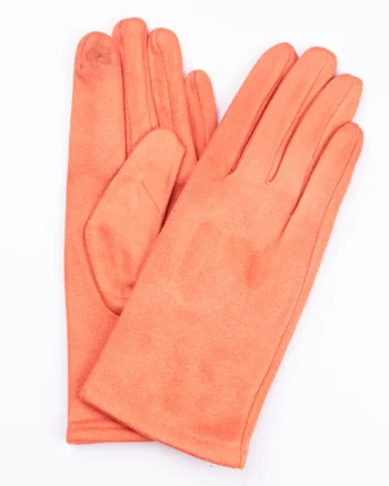 Manusi dama uni, portocalii, din material textil catifelat