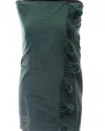 Esarfa din casmir cu ciucuri din blanita naturala, verde