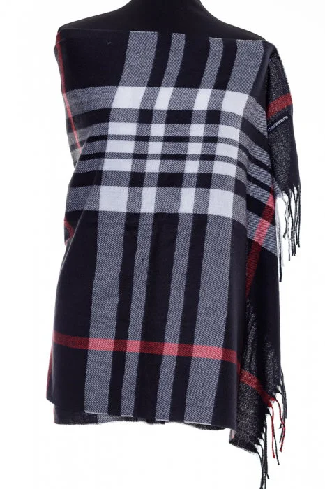 Esarfa casmir unisex cu carouri pe fond negru